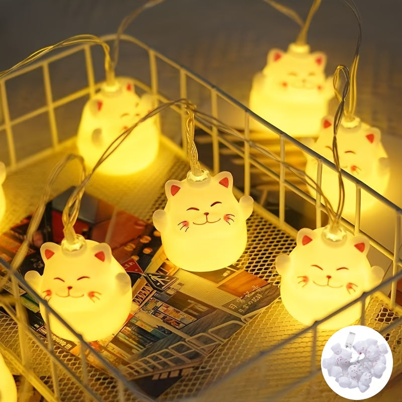 1入 10/20 LED 貓咪造型燈串，暖白光 LED 燈，裝飾燈串，適用於可愛動物、房間、室內節慶裝飾，節慶聖誕節情人節裝飾，電池盒供電（不含電池）