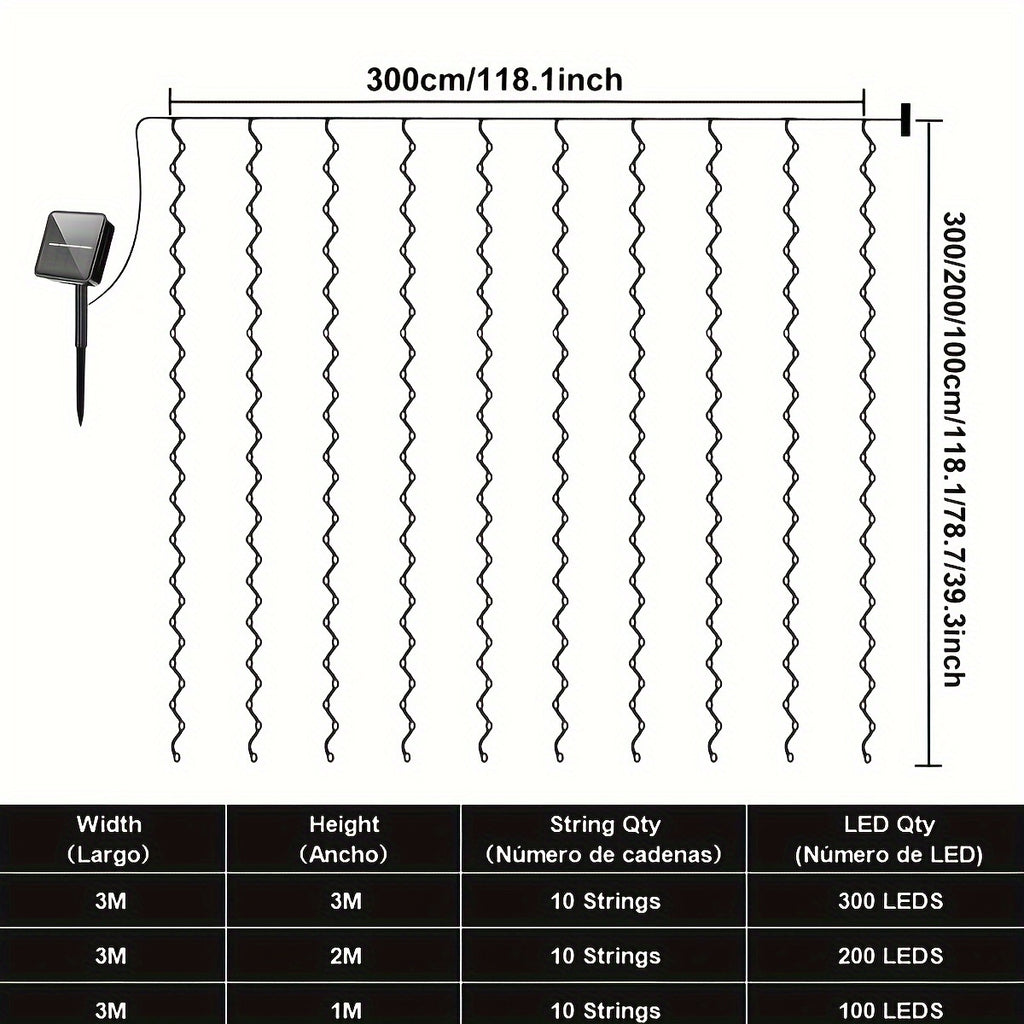1个100/200/300 LED太阳能户外窗帘串灯，8种照明模式仙女灯，圣诞节万圣节斋月装饰灯，非常适合婚礼派对、阳台、庭院、花园装饰户外照明，户外条形灯IP44