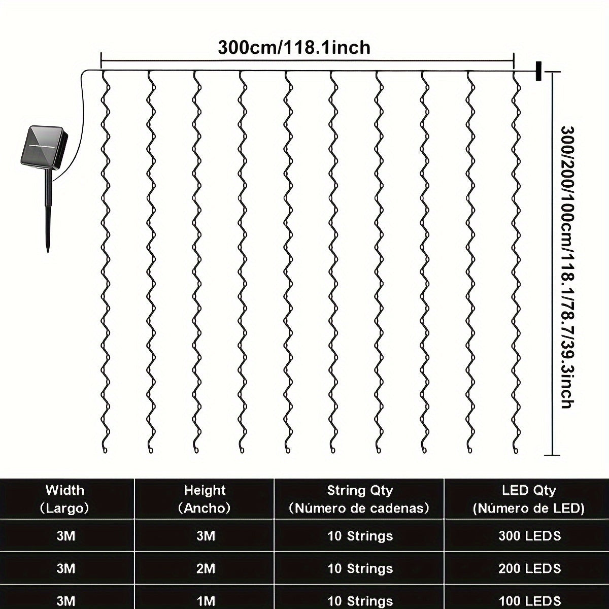 1个100/200/300 LED太阳能户外窗帘串灯，8种照明模式仙女灯，圣诞节万圣节斋月装饰灯，非常适合婚礼派对、阳台、庭院、花园装饰户外照明，户外条形灯IP44