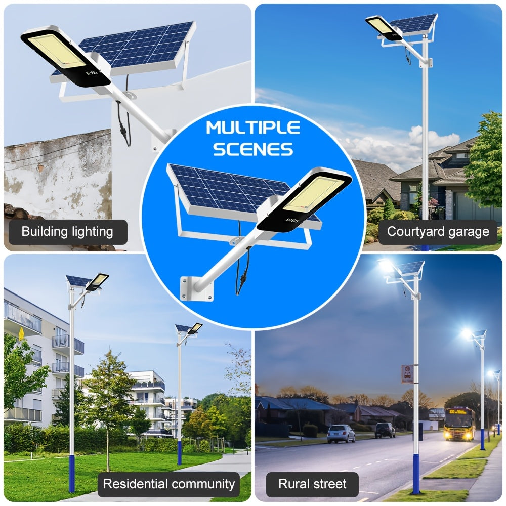 2 Pack Powerful Solar Street Light, IP65 Outdoor Light, 6500K Security Floodlight, Dusk to Dawn, with Remote Control, 6000mAh Large Capacity, High Brightness 375 LEDs, Perfect for Streets, Pathways, Courtyards, Gardens, Garages, Parking Lots