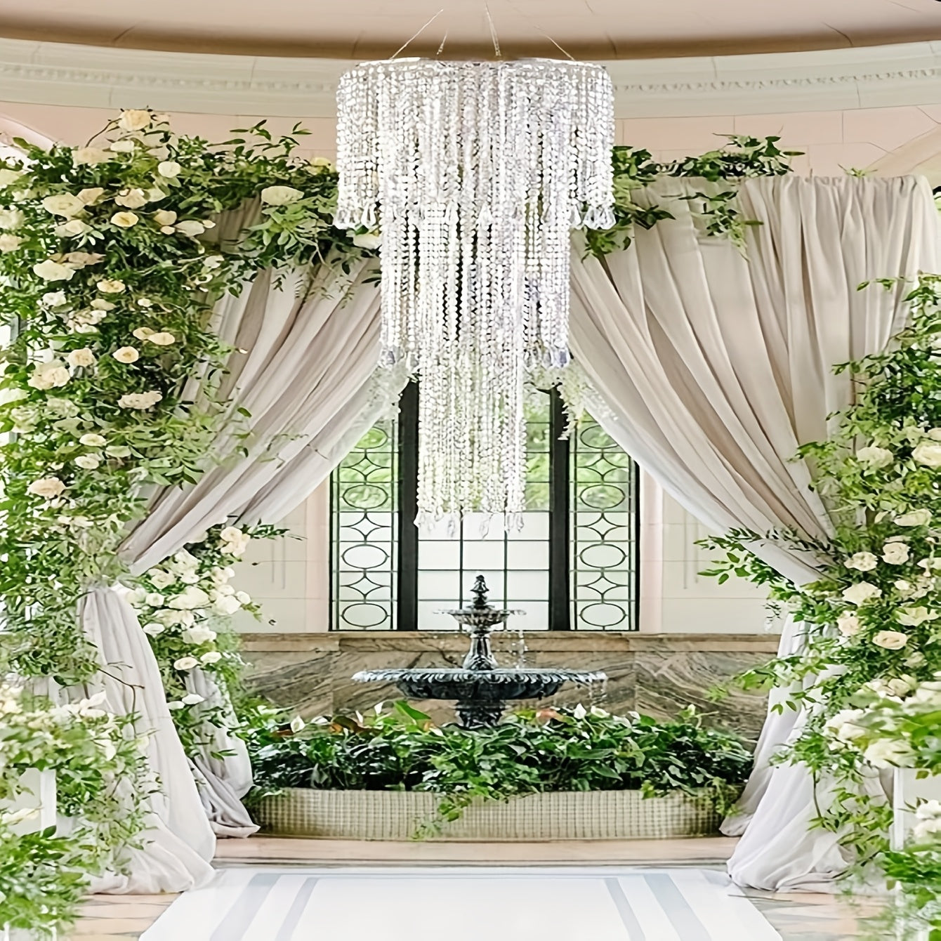 Vectolum wedding bridal room bedside colorful decorative modern bead hanging decoration (W25cm/9.84in x H50cm/19.69in), 3-layer bead decorative cover, ceiling pendant light bead decorative cover