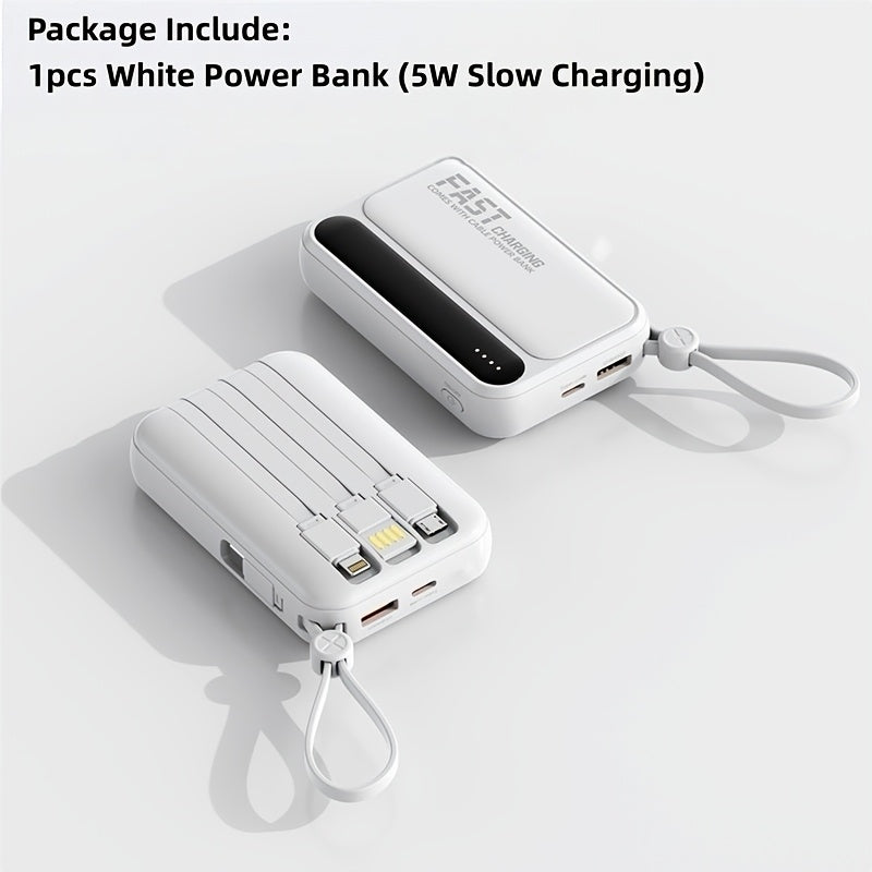 10000mAh 迷你可愛 5W/15W/22.5W 超級快充多功能卡通行動電源，可充電便攜式手機充電器，內含 4 條充電線，戶外旅行必備電池組，智慧 LED 數位顯示，Micro & Type-C 輸入