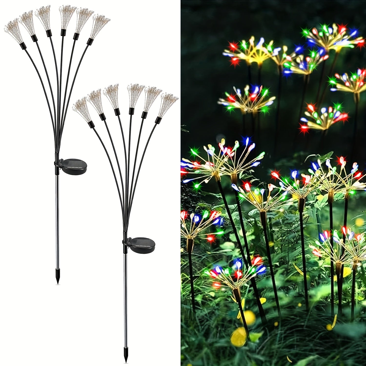 1/2 Piece Colorful 120LED Solar Fireworks Light Outdoor Courtyard Decoration, 8-Mode Sunset Dawn Light Garden Path Light, Solar Starburst Light Suitable for Patio Balcony Decoration