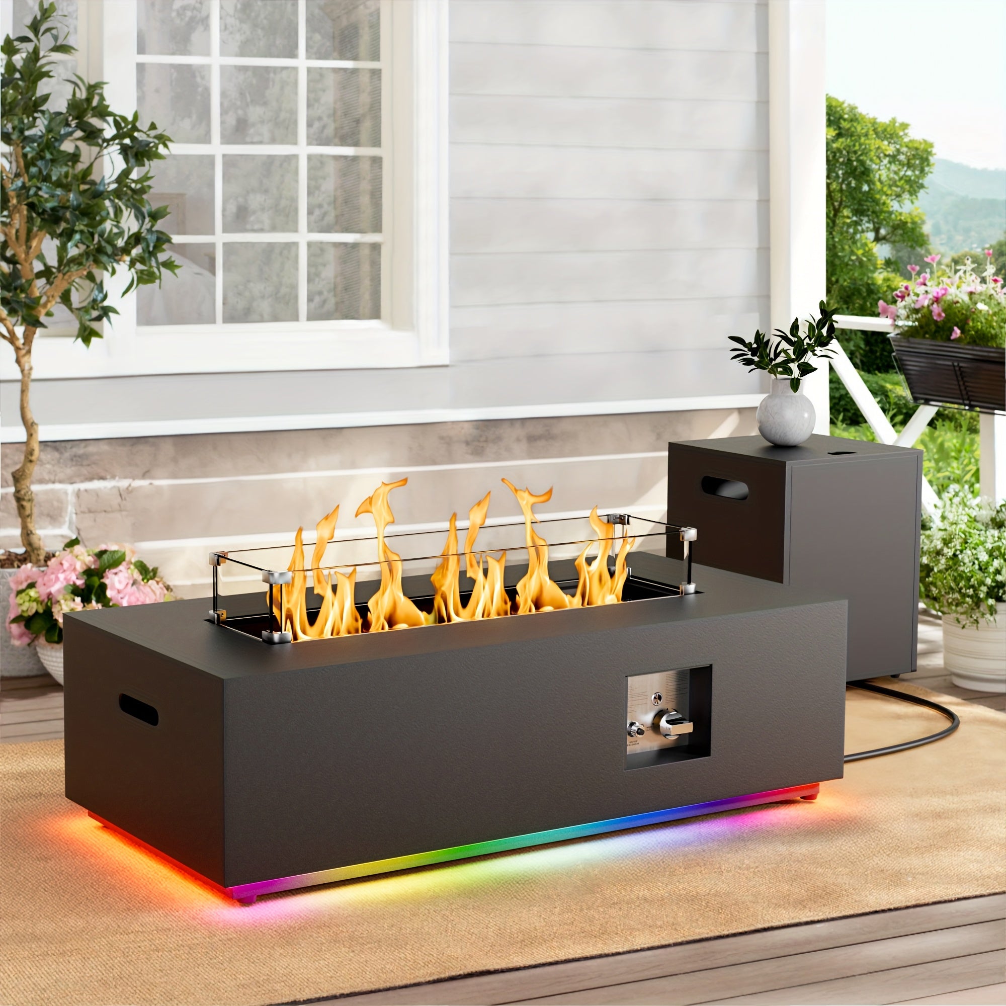 42-Inch Propane Fire Pit, 50,000 BTU Fire Pit Table, Outdoor Patio Rectangular Propane Fire Pit, Smokeless Heating Table