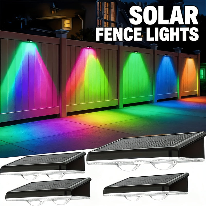 4/2 Solar Fence Light, Multicolor Garden Wall Light, Area Floodlight, 9 Modes, Dusk to Dawn Lighting, Suitable for Courtyard/Railing/Steps/Stairs and Walls, Commercial Street Lighting, Christmas and Birthday Gift