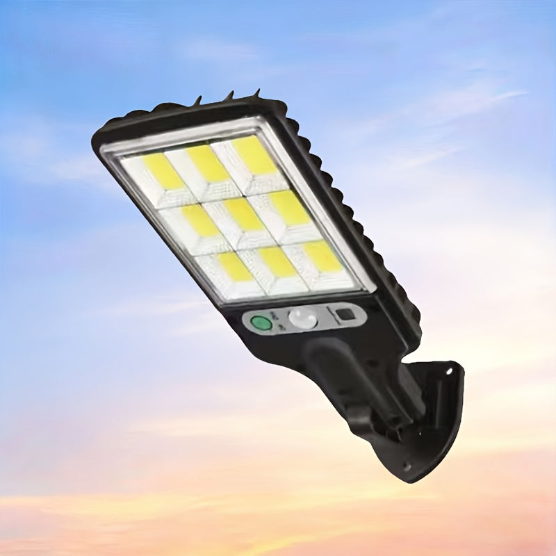 1 Pack Solar Street Light with PIR Motion Sensor, IP65 Waterproof, 108 COB LED Security Wall Light with Remote Control, 3 Modes, Solar Powered Searchlight, Perfect for Garden, Courtyard, Porch, Garage Lighting