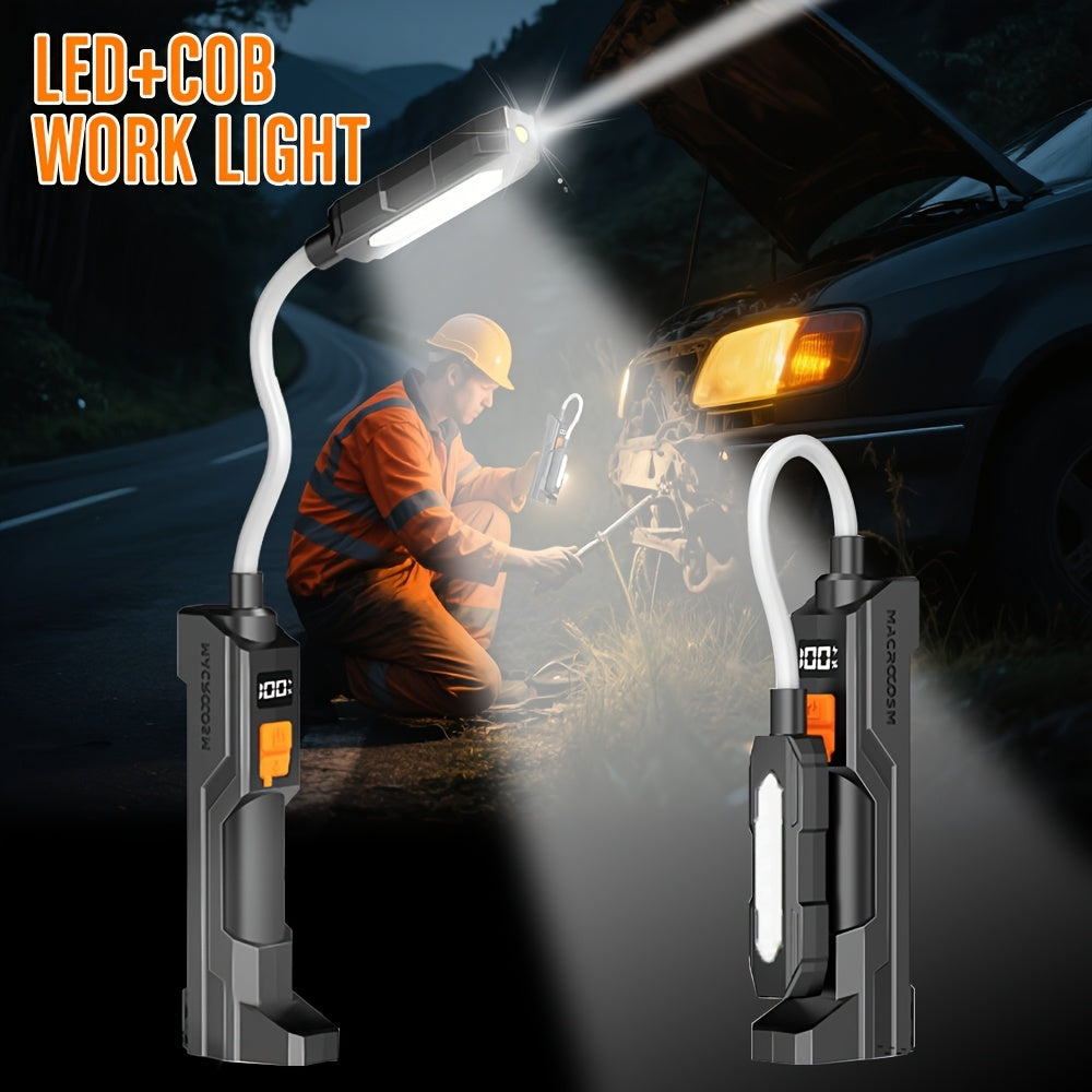 1Pc Portable LED Work Light, USB Rechargeable Flashlight with Magnetic Base, 360° Rotatable & Foldable Head, COB LED Lighting, Ideal for Camping Repair and Emergency Night Lighting