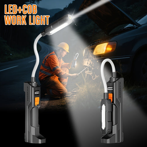 1Pc Portable LED Work Light, USB Rechargeable Flashlight with Magnetic Base, 360° Rotatable & Foldable Head, COB LED Lighting, Ideal for Camping Repair and Emergency Night Lighting