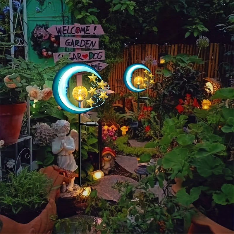 Solar Garden Decorative Light, Moon and Star Lawn Light, Metal Outdoor Decoration, Solar Powered, Perfect for Parties, Weddings, Sidewalks, Gardens and Patio Decorative Lighting