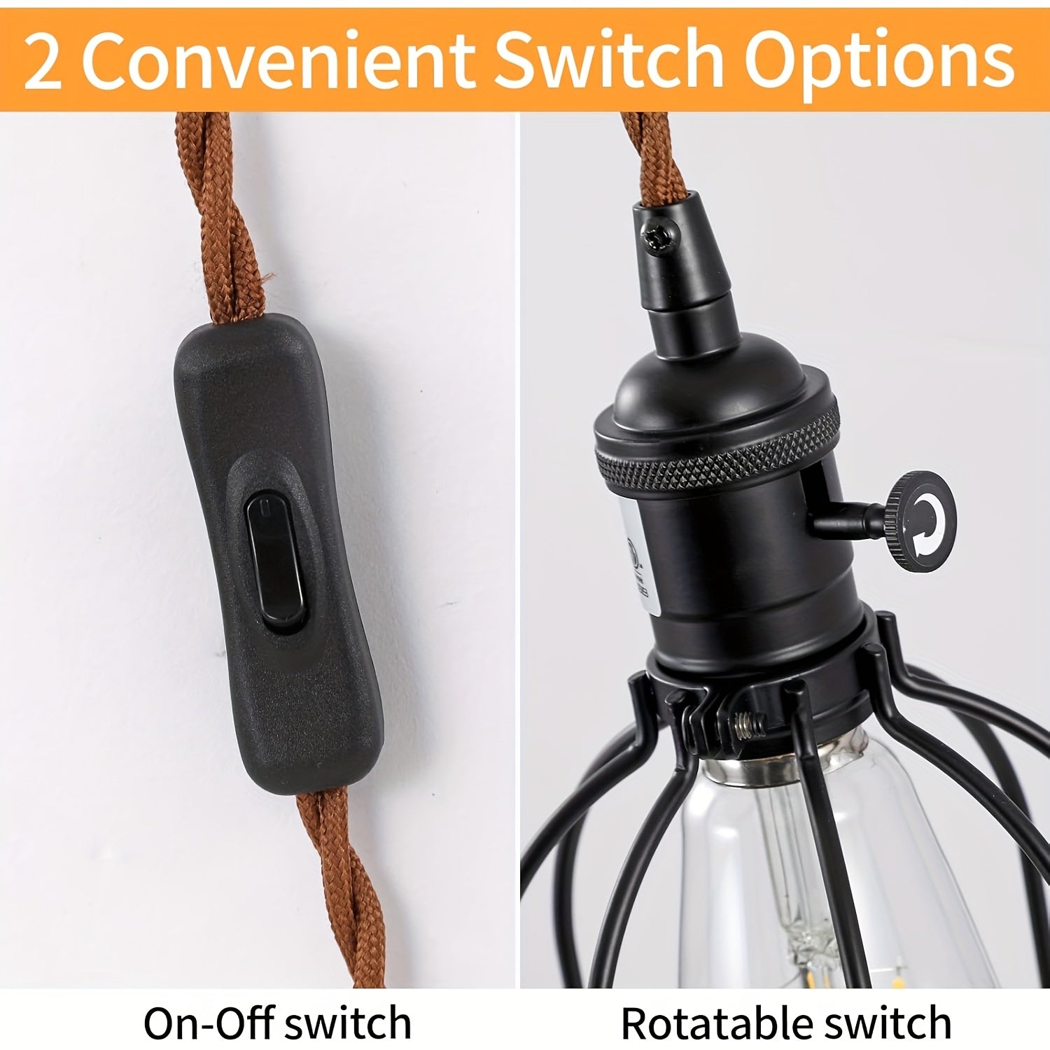 Two-Piece or One-Piece Plug-In Wall Light Without Wiring - Farmhouse Style Metal Cage and Wood Bracket Bedside Lamp, Suitable for Bedroom Headboard (Easy-to-Install Barn Light Decor) (Bulb Not Included)