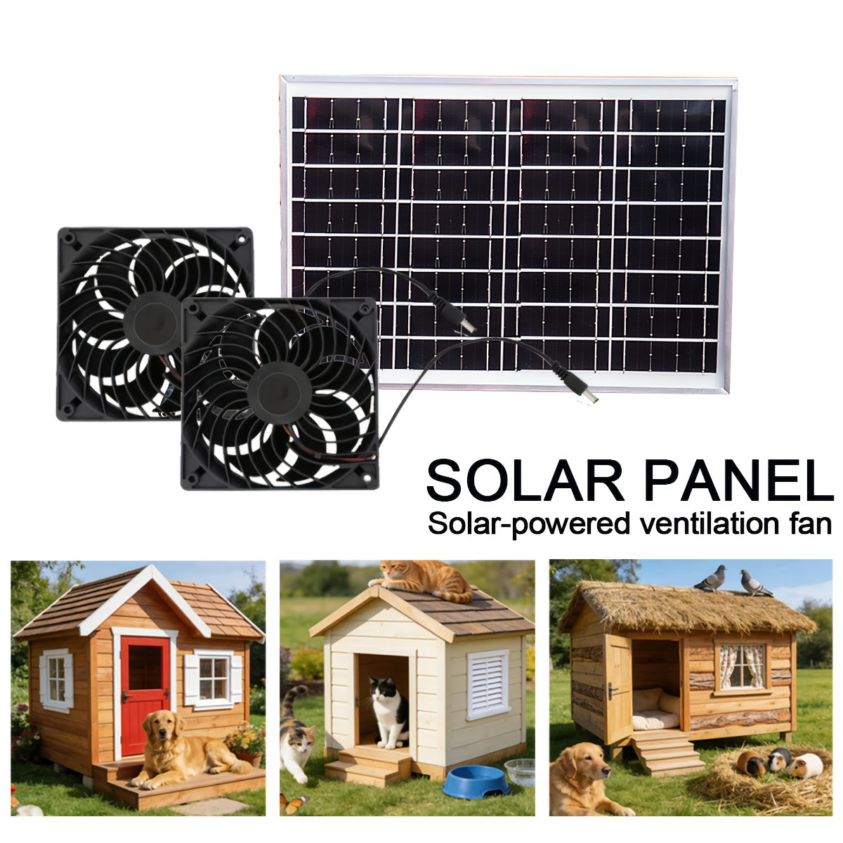 Solar Powered Ventilation Fan, Equipped with Solar Panel and Vent Exhaust System, Battery-Free Operation, Ideal Ventilation Device, Perfect for Chicken Coop, Greenhouse, Shed and Pet House