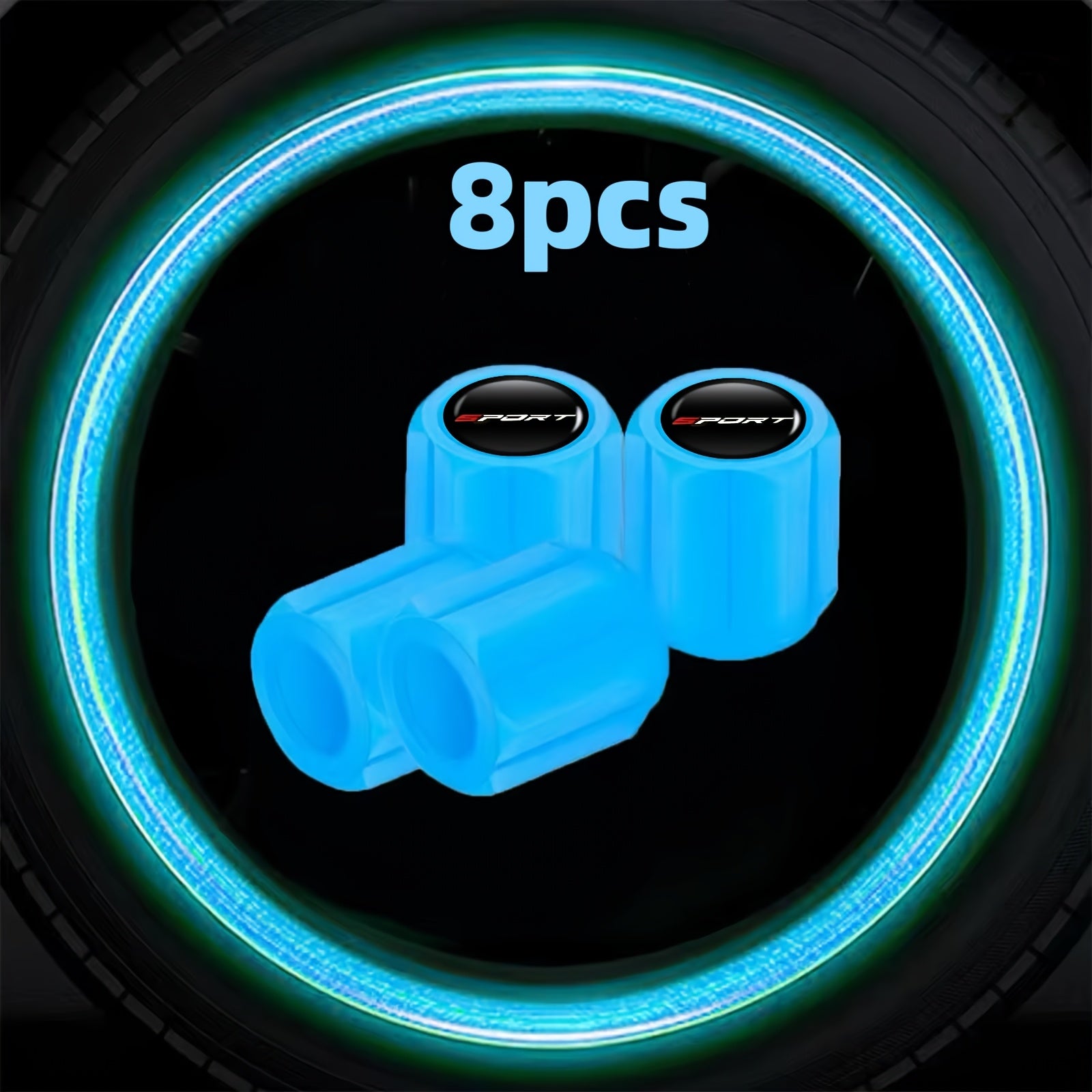 2025 New First Release 8-Pack Fluorescent Valve Caps with Sport Logo, Durable Material Structure, Snug Fit for Valve Core Protection - Suitable for Car, Motorcycle and Other Vehicle Valve Stems