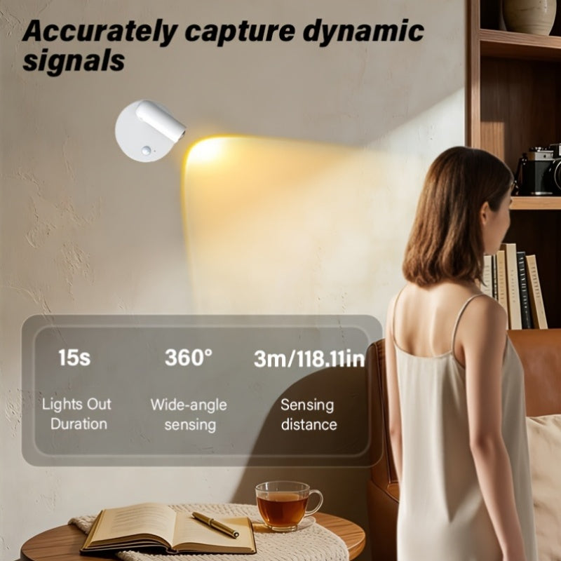 2026 New White/Black LED Sensor Spotlight, Picture Wall Light, Spot Light, Motion Sensor + Touch Dimming, 7-Color RGB Dynamic Gradient Effect, Round Spot Light, Decorative Ambient Light, USB Rechargeable, Magnetic Installation