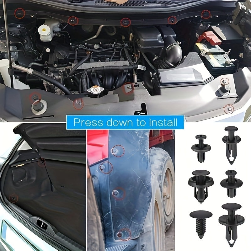 Automotive Retainer Clip Kit with 5 Removal Tools - 6 Sizes of Plastic Push-Type Trim Clips Fasteners, Car Body Bumper Fender Rivet Assortment for Trucks & Motorcycles