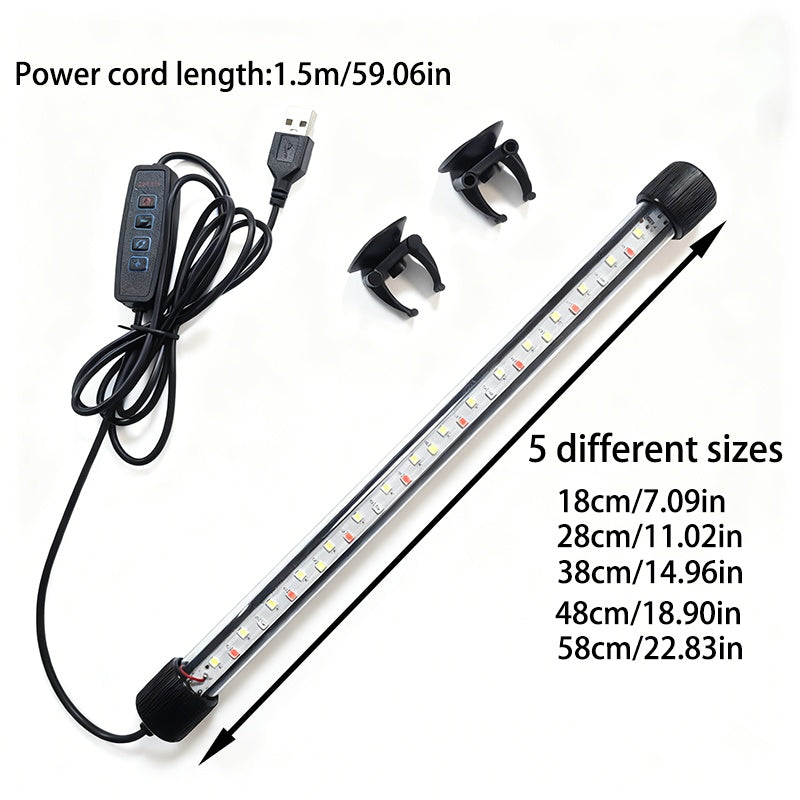 1 LED aquarium light, 7.09-inch to 22.83-inch ambiance fish tank light tube, USB aquarium light – adjustable brightness, multiple lighting modes – suitable for freshwater/saltwater aquarium decoration and lighting, aquatic plant landscape