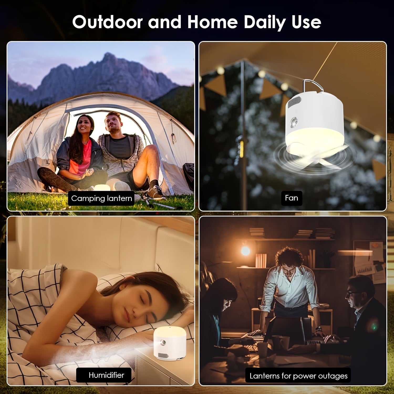 Portable Camping Fan with Night Light, Rechargeable Battery, Detachable Blades, Dual Function Mini Camping Light & Fan, Ideal for Outdoor Camping, Tent and Canopy Use