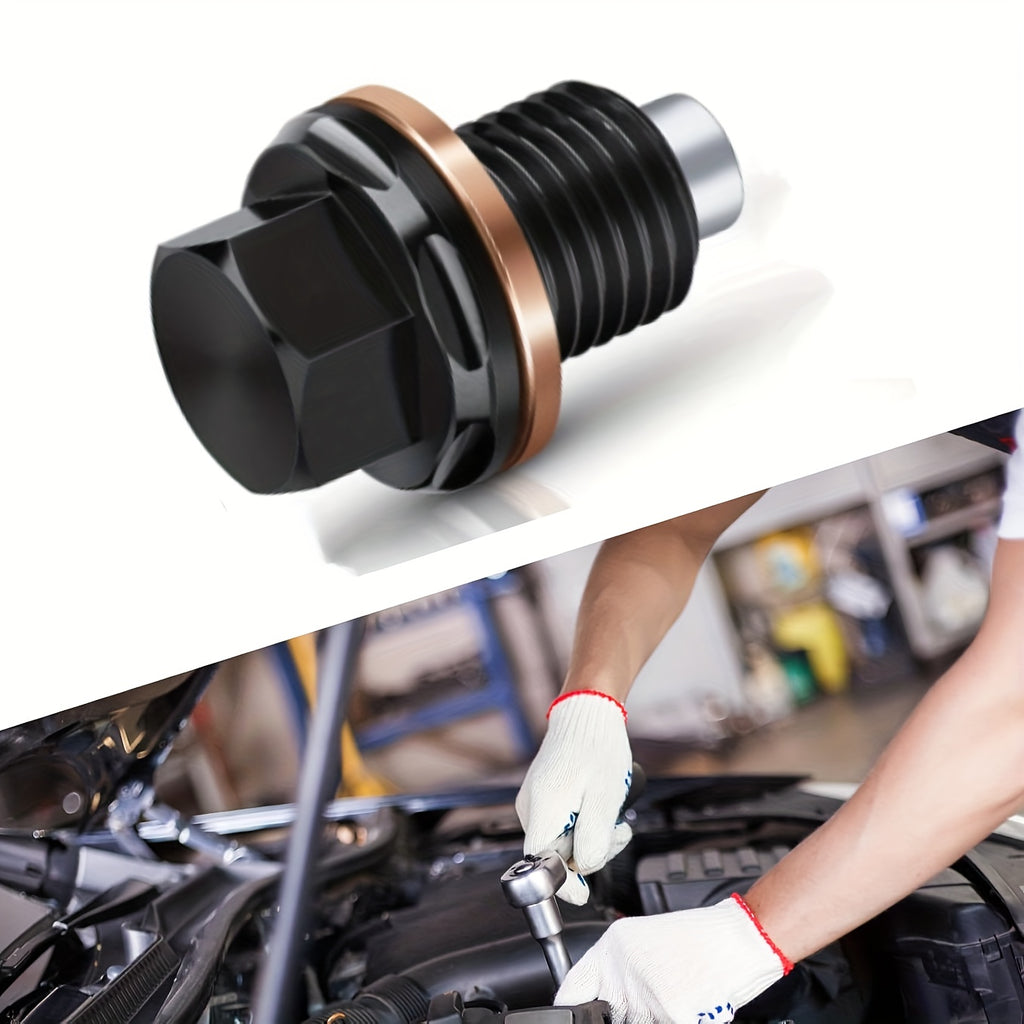 M14x1.5 Magnetic Oil Drain Plug – Magnetic Aluminum Alloy Oil Pan Drain Nut Bolt with 5 Copper Washers, Leak-Proof Seal, Universal Anti-Leak Replacement for Most Cars, Motorcycles & Boats