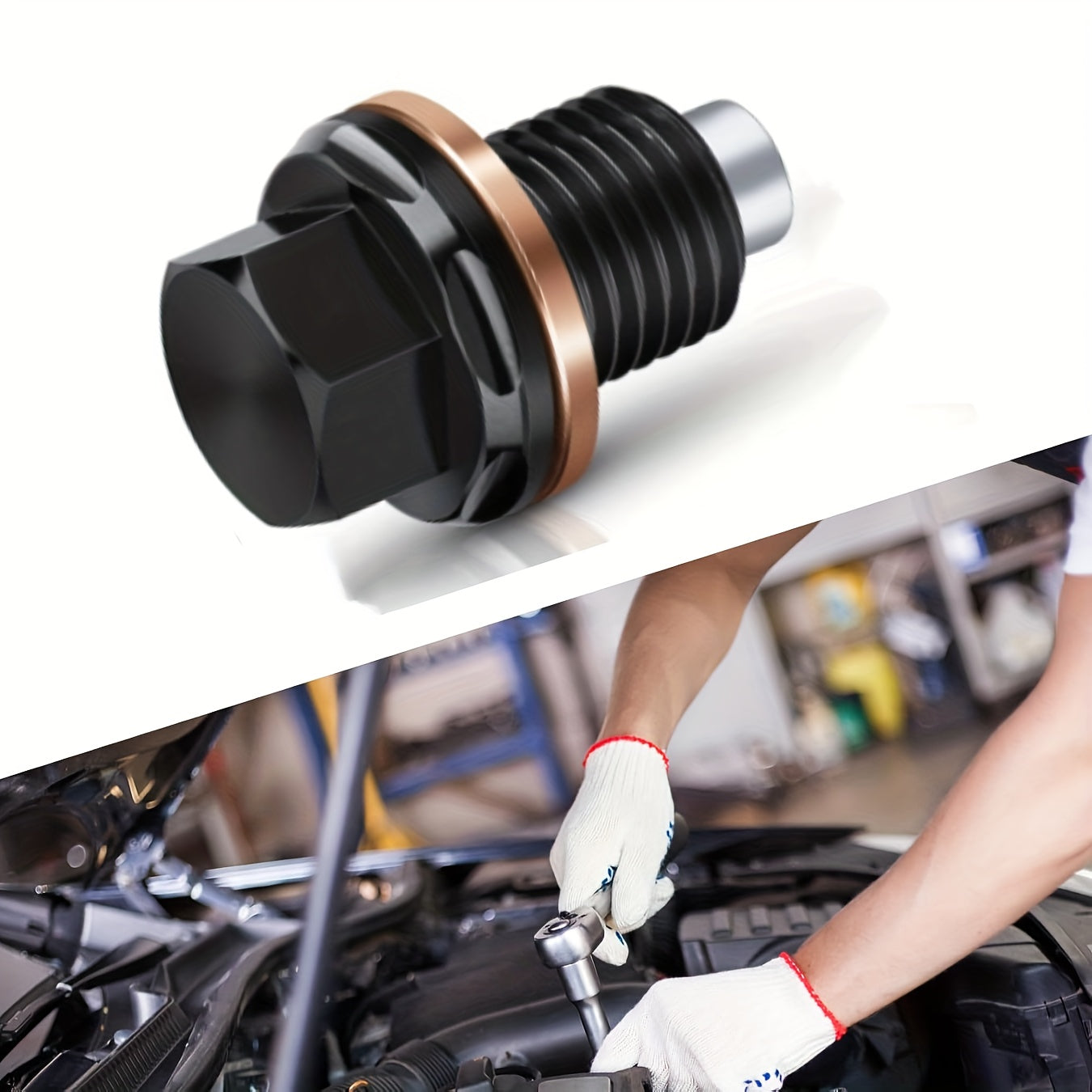 M14x1.5 Magnetic Oil Drain Plug – Magnetic Aluminum Alloy Oil Pan Drain Nut Bolt with 5 Copper Washers, Leak-Proof Seal, Universal Anti-Leak Replacement for Most Cars, Motorcycles & Boats