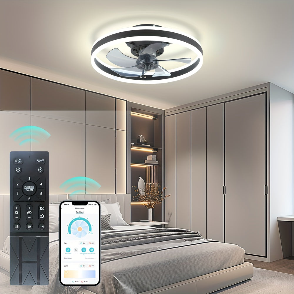 Ceiling Fan with Light, 6 Speed Levels & 3 Color Dimmable LED, Remote & APP Dual Control, Reversible Wind Direction, Ultra-Thin Flush Mount Ceiling Fan, Ideal for Home Decoration, Living Room, Bedroom