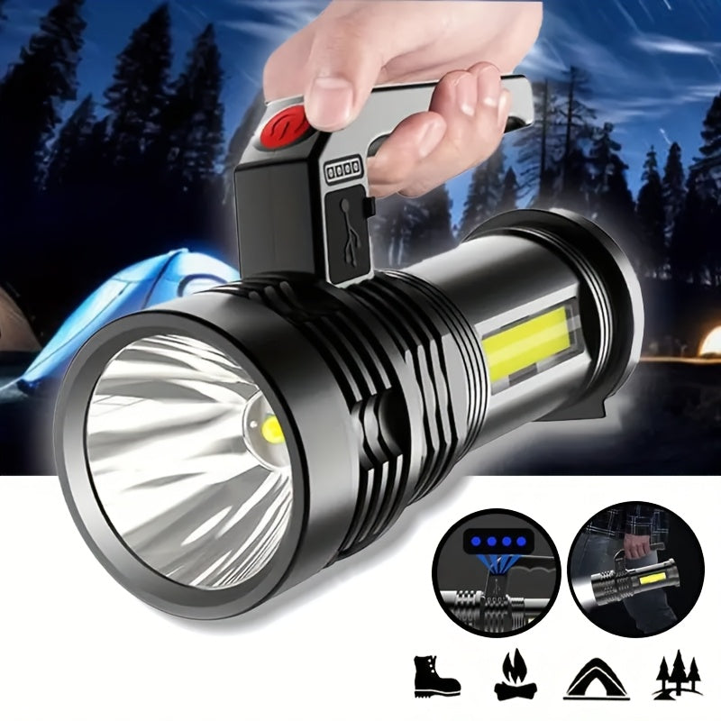 1Pc High-Intensity LED Flashlight, COB Side Floodlight, USB Rechargeable, 4 Lighting Modes, Compact Searchlight with Battery Indicator, Ideal for Work Home Safety Labor Emergency Lighting