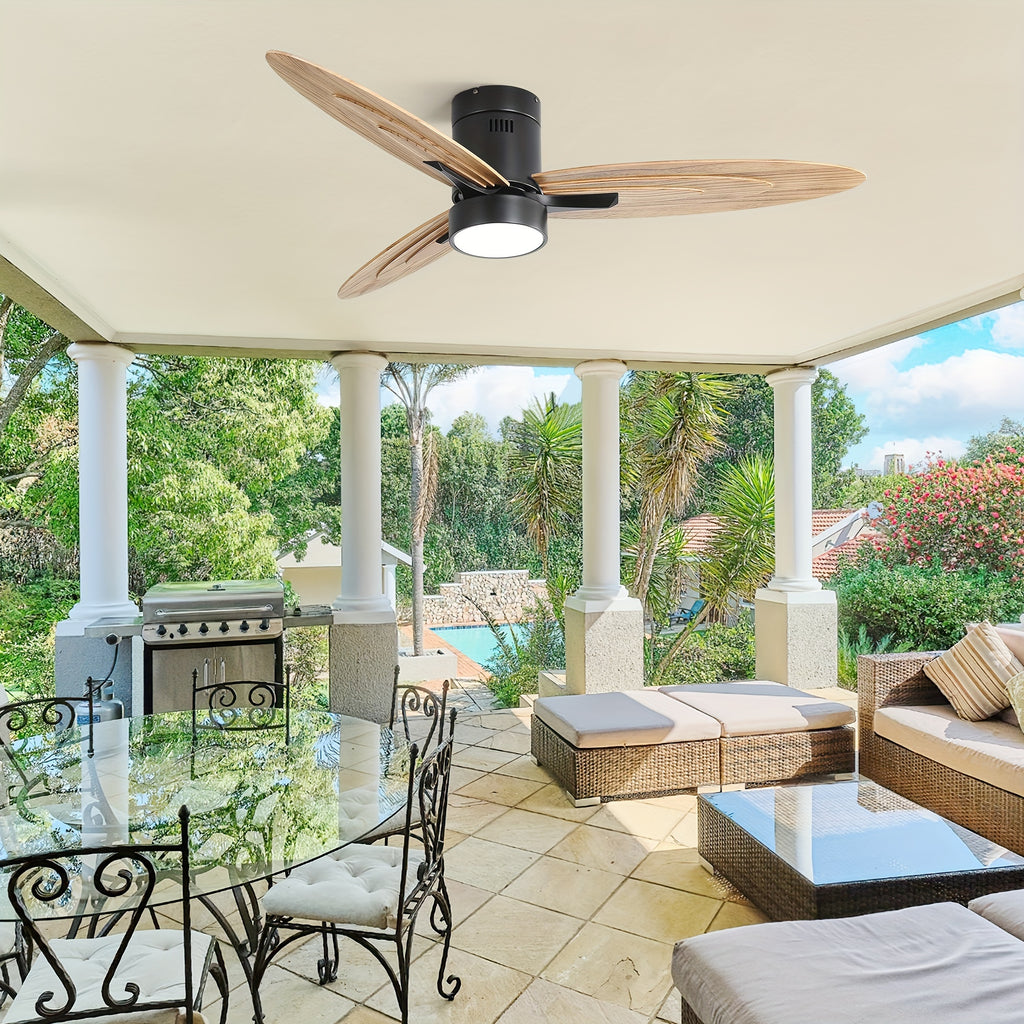 Sofucor New 56" Black Ceiling Fan with Light & 3 Solid Wood Blades, Remote Control for Living Room, Patio & Dining Room