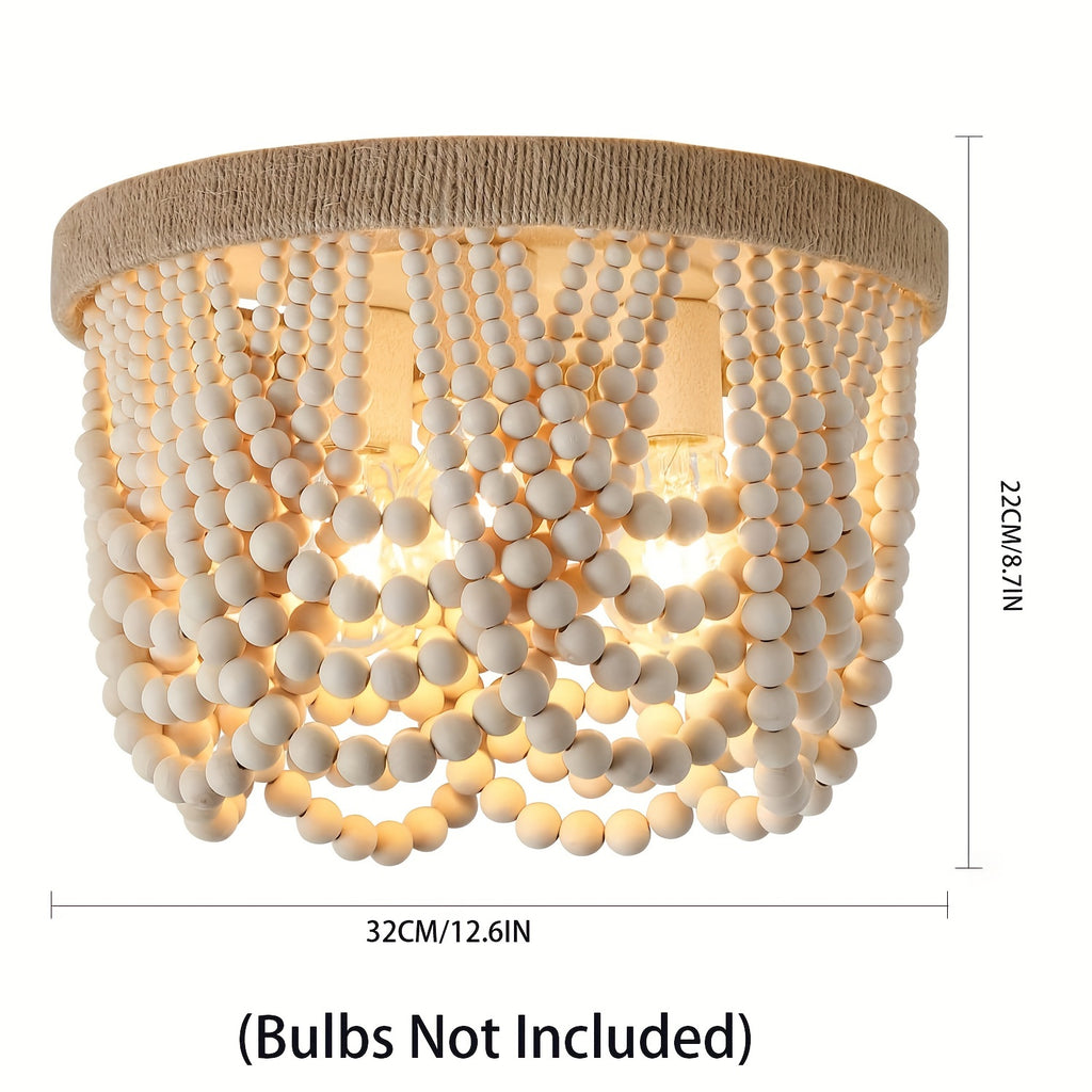 Bohemian Farmhouse Lighting, Wood Bead Pendant Light, Finished 3-Light Semi-Flush Mount Ceiling Light, Bedroom Rustic Mini Pendant Light, Hallway Bedroom Kitchen Living Room, E26 E27 Base (Bulb Not Included)