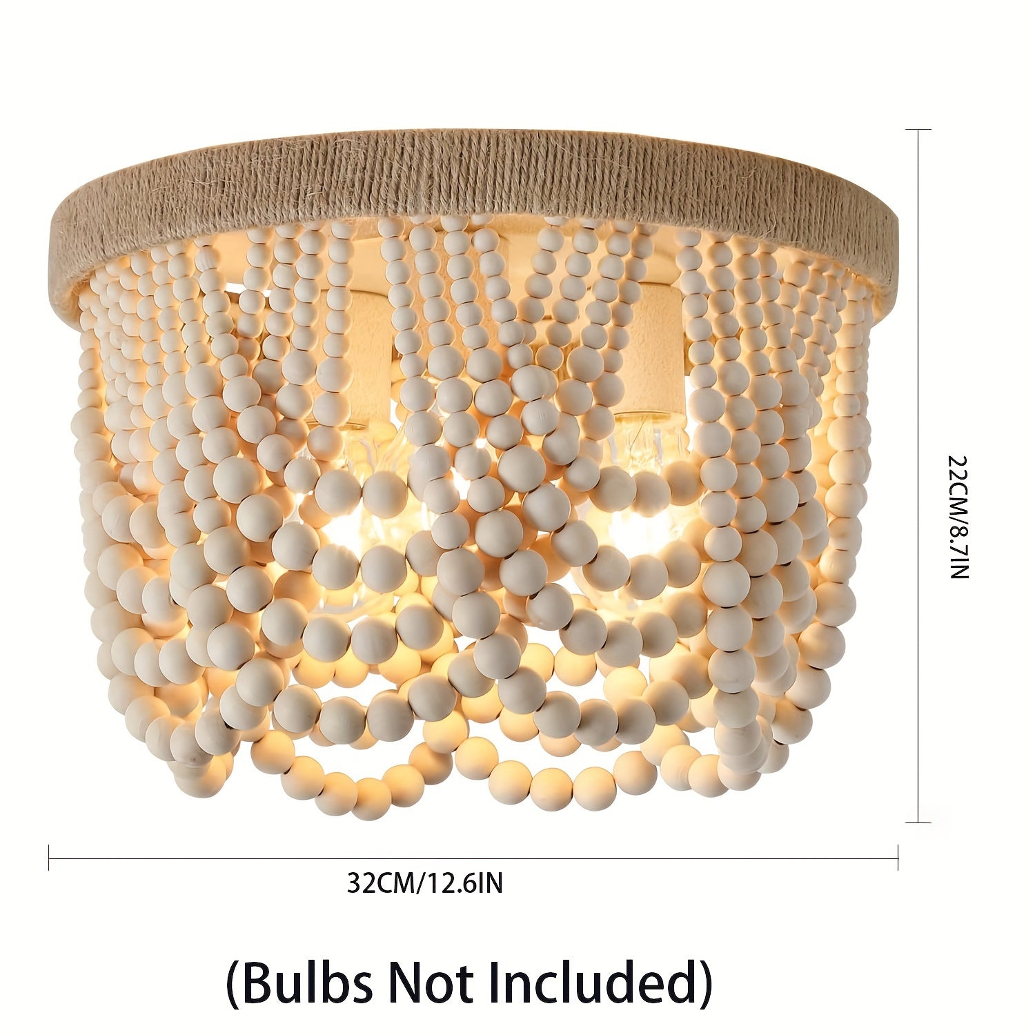 Bohemian Farmhouse Lighting, Wood Bead Pendant Light, Finished 3-Light Semi-Flush Mount Ceiling Light, Bedroom Rustic Mini Pendant Light, Hallway Bedroom Kitchen Living Room, E26 E27 Base (Bulb Not Included)
