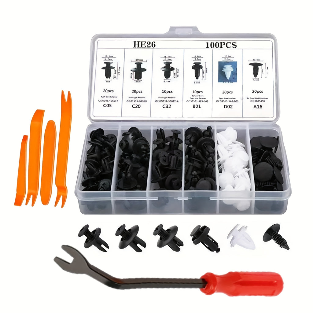 105-Piece / 1240-Piece Boxed Retainer Clips Assortment – Various Auto Clips, Plastic Fasteners, Car Repair Kit, Universal Auto Body Parts & Accessories, PP Material, Car Body Clips for All Vehicle Models