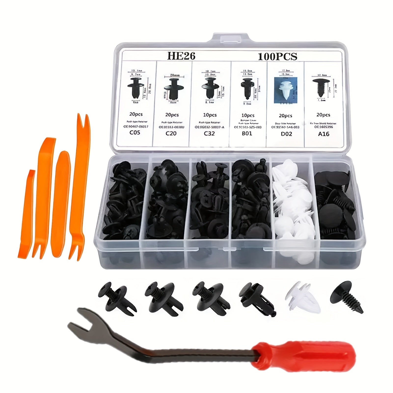 105-Piece / 1240-Piece Boxed Retainer Clips Assortment – Various Auto Clips, Plastic Fasteners, Car Repair Kit, Universal Auto Body Parts & Accessories, PP Material, Car Body Clips for All Vehicle Models