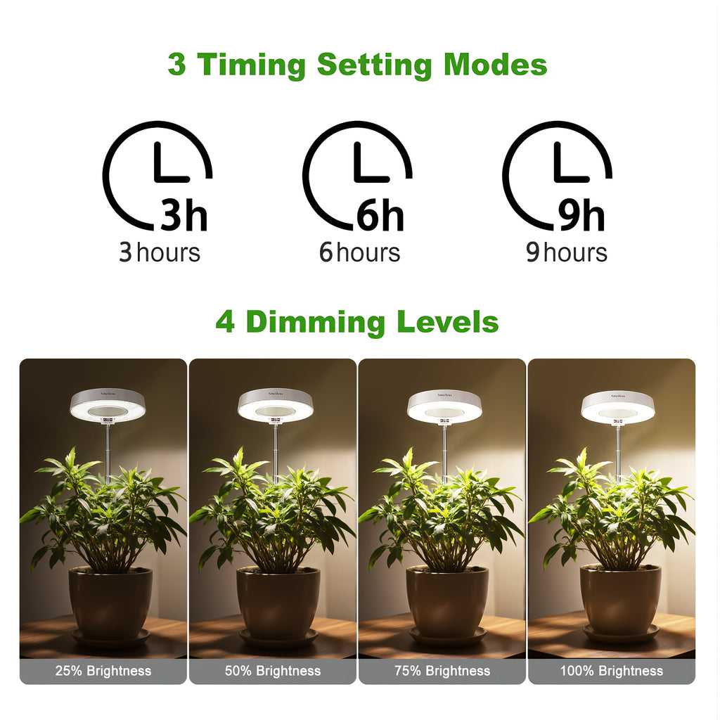 2-Pack Modern Full Spectrum Indoor Grow Light, 720° Rotatable Magnetic Lamp Head, 3/6/9H Auto Timer, 4 Dimmable Levels, Height Adjustable, Ideal for Small Indoor Potted Plants & Gardening Enthusiasts