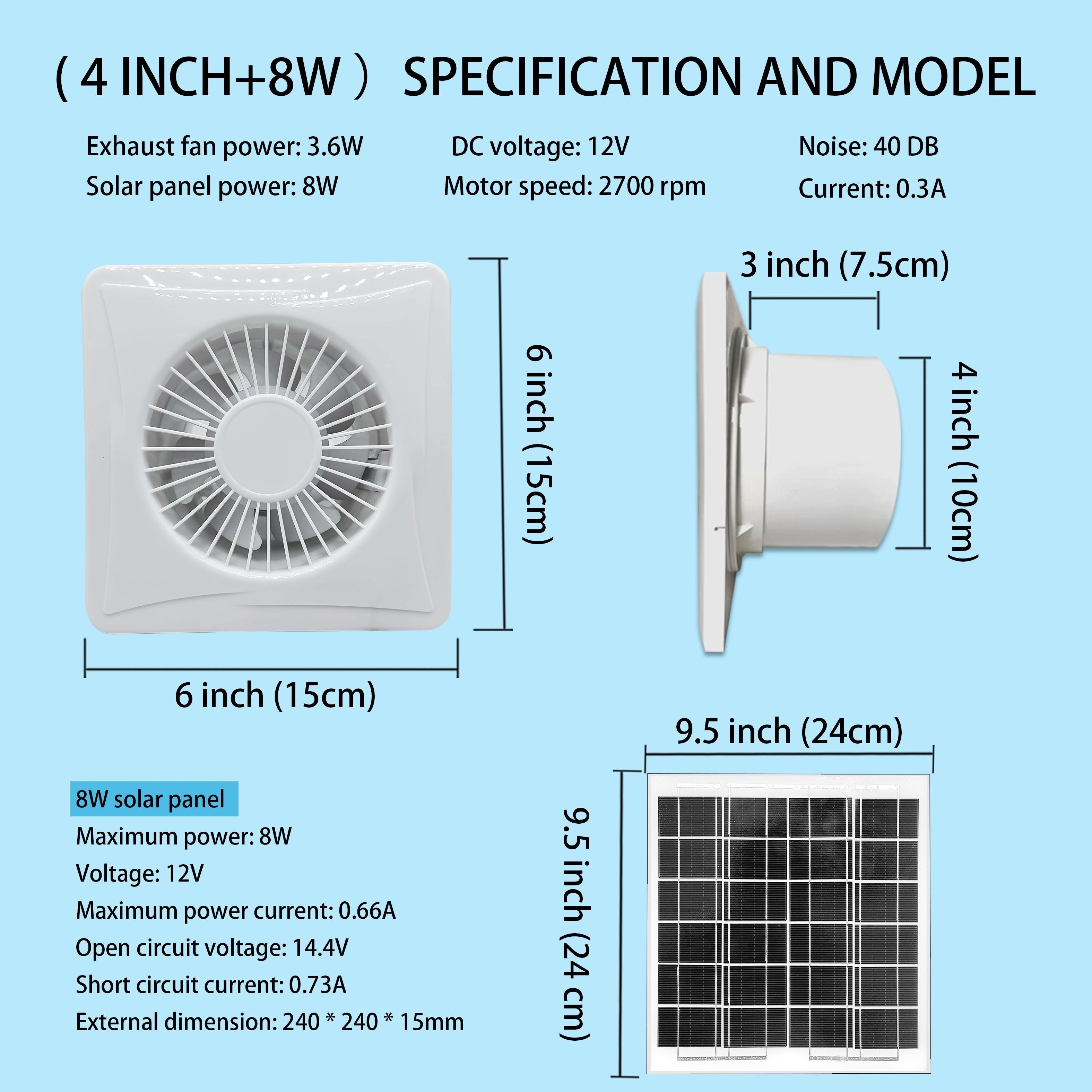 White Solar Exhaust Fan - Equipped with 6W/8W/17W Solar Panel and White High-Speed Exhaust Fan, Keeps Air Circulated and Space Cool, Ideal for Home, Greenhouse, Chicken Coop, Shed and Pet House