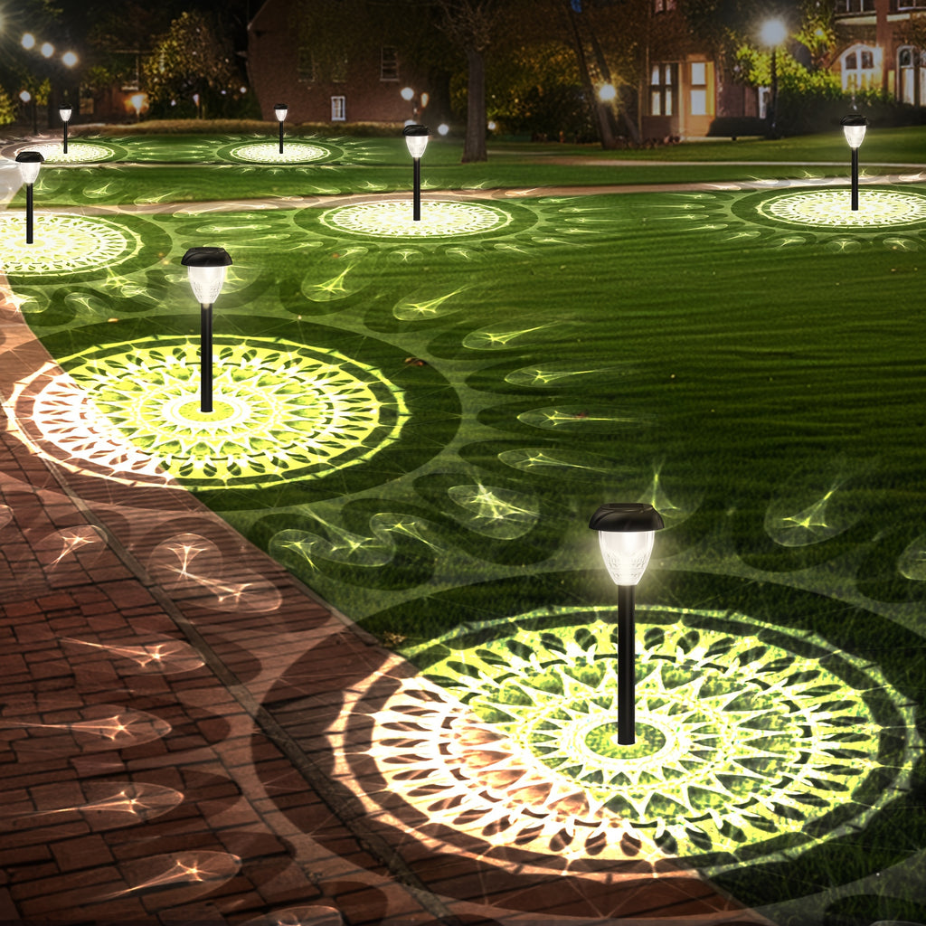 10-Piece Courtyard and Garden Solar Path Light - Ultra-Bright White LED, Dusk/Dawn Automatic On/Off, Mandala Pattern Ground Lighting, Easy Wireless Installation, Enhance Atmosphere of Lawn, Path and Outdoor Spaces
