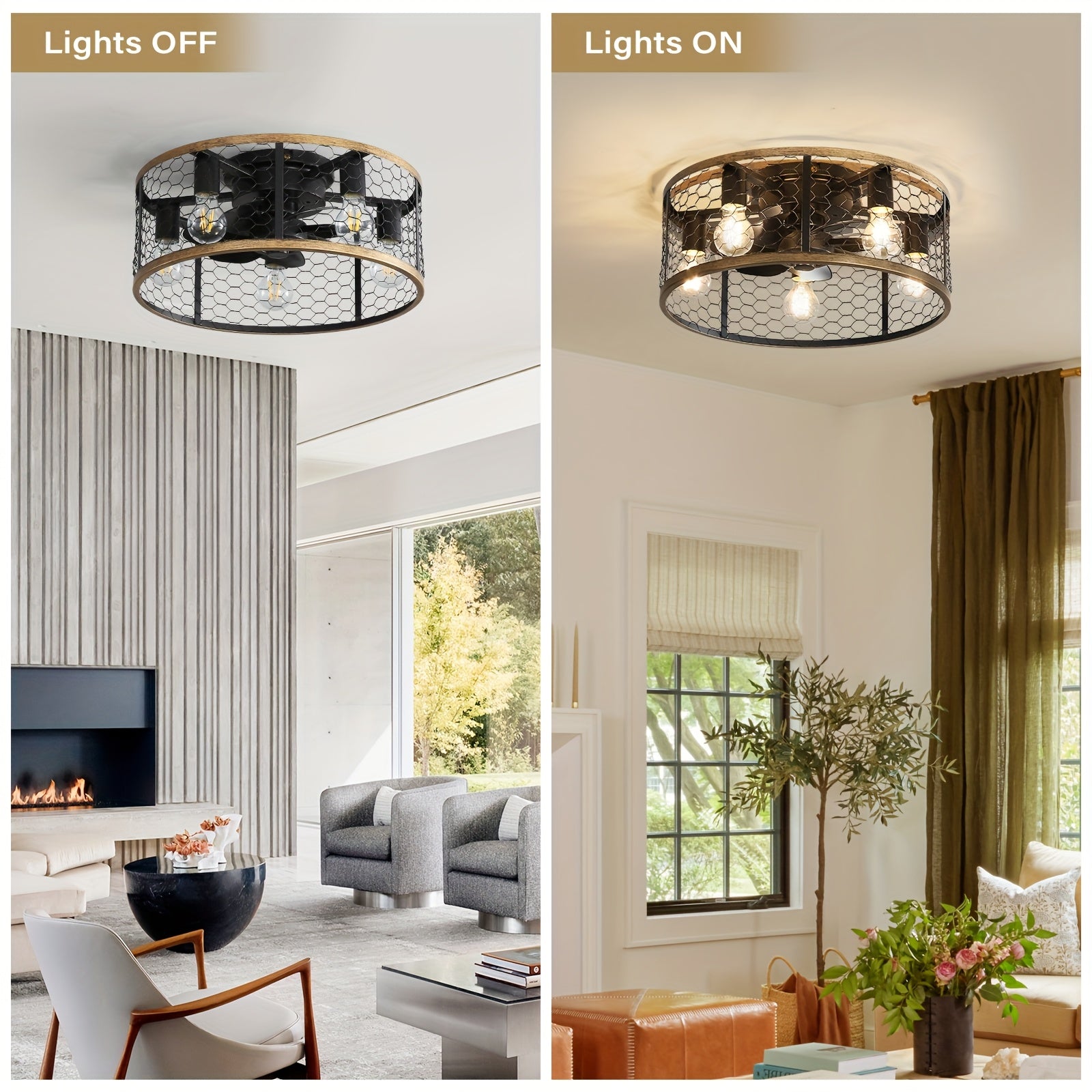 Sofucor 20 Inch 7-Blade Caged Ceiling Fan with Remote Control & Light Kit Set