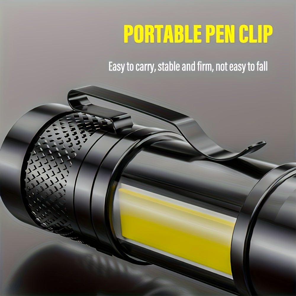 High Bright Mini Handheld Flashlight Rechargeable Camping Light Portable LED Light with High Bright COB Side Light Multiple Lighting Modes Retractable Zoom for Outdoor Camping Fishing