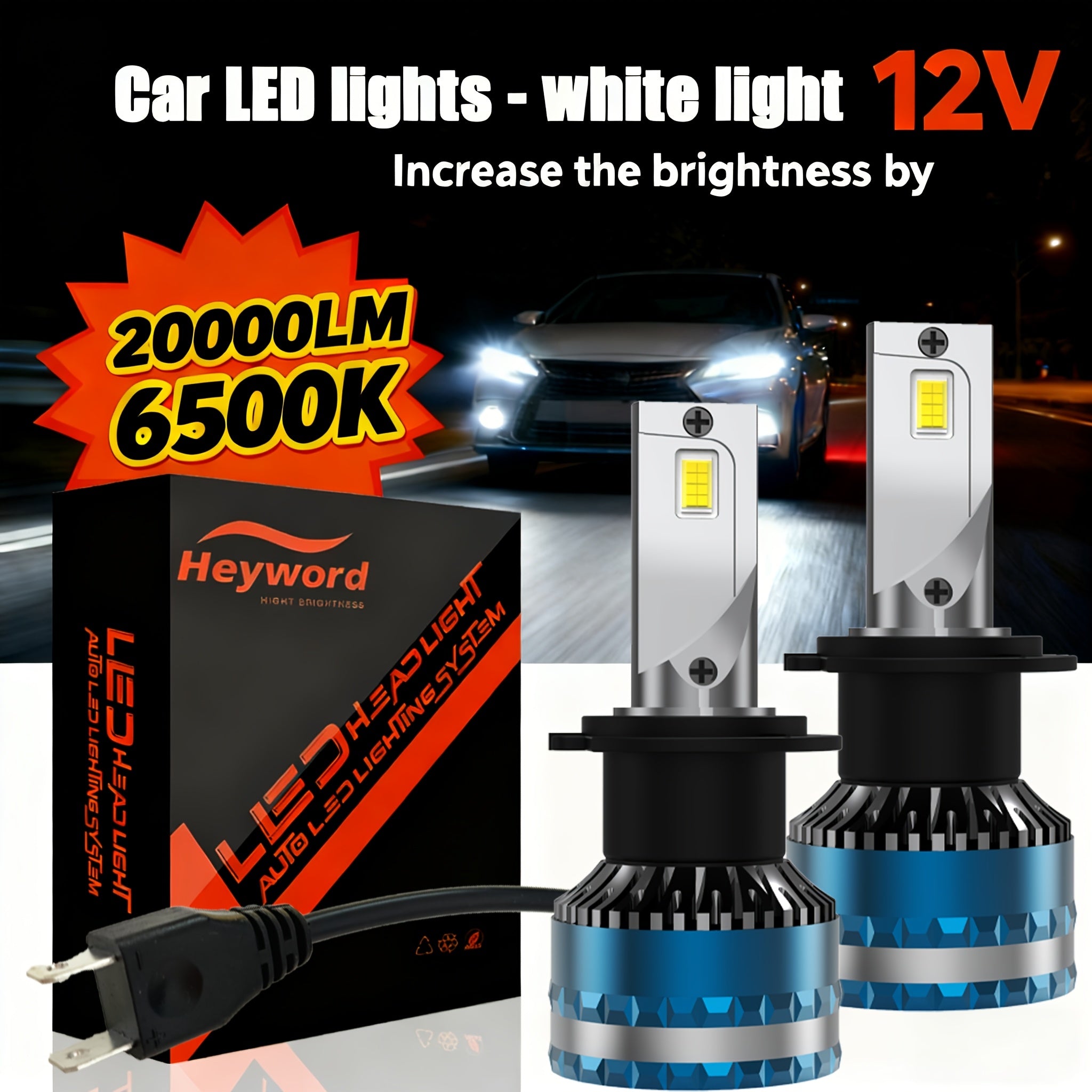 Heyword 2-Pack LED Headlight Bulbs - Compatible with H11, H7, H4 | Super Bright White Light | Easy Installation | High/Low Beam Integrated | Fits Most Cars and Motorcycles