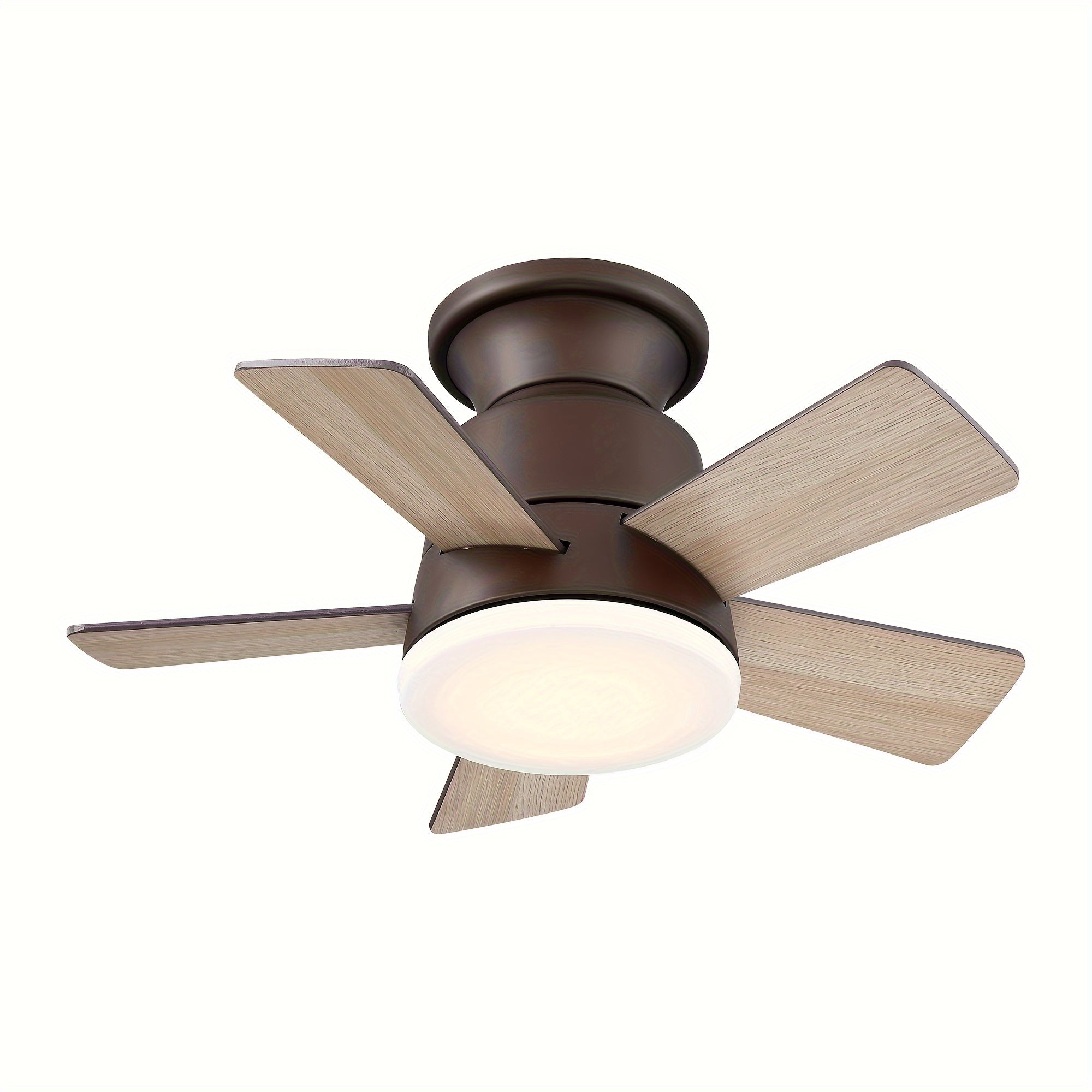24 Inch Integrated LED Flush Mount Ceiling Fan, Indoor Natural Brass Gold/Brushed Nickel/Bronze Ceiling Fan with Light and Remote Control