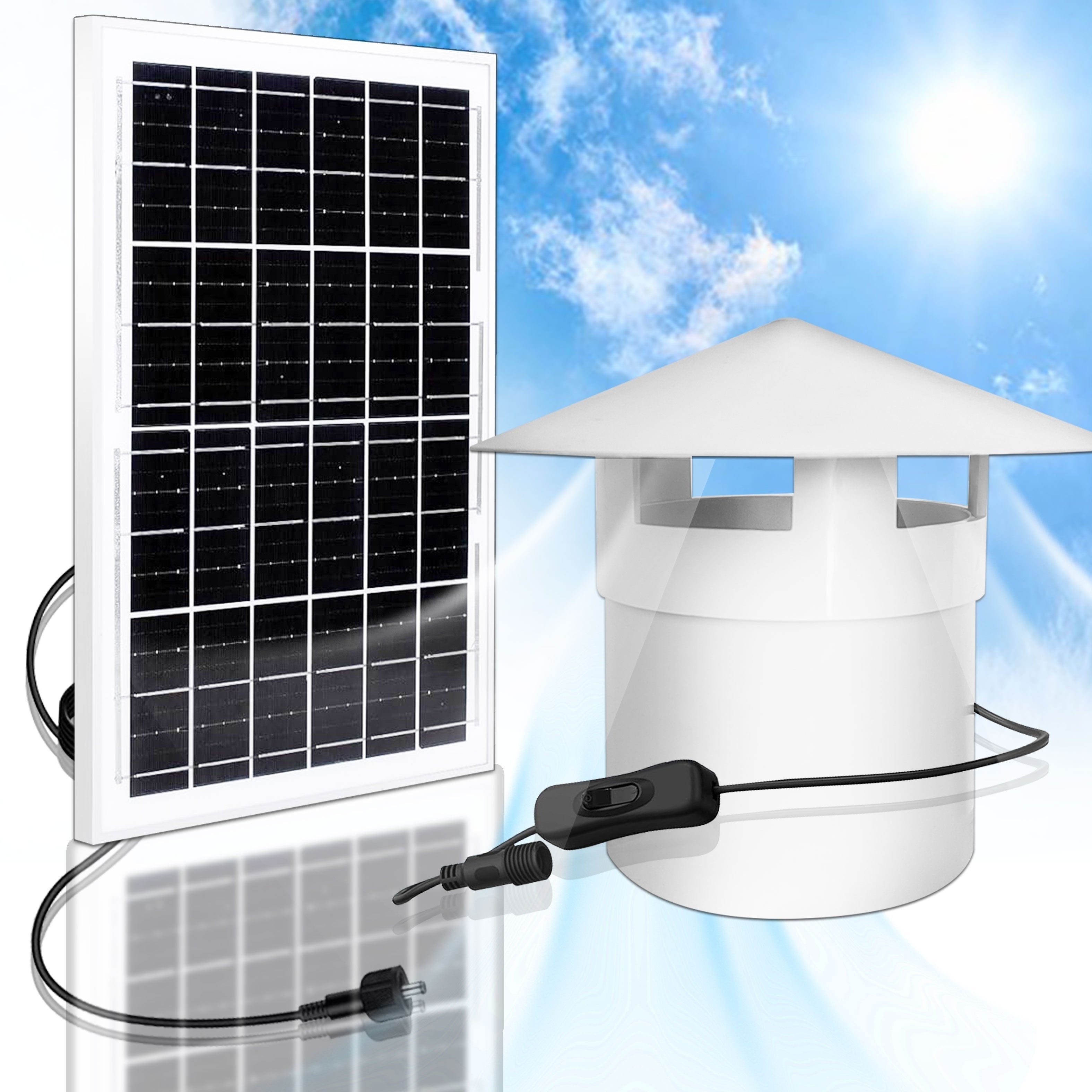 1 Piece Household Solar Fan - 8W Solar Panel, White Solar Fan, Perfect for Air Circulation in Greenhouse, Chicken Coop and Pet House
