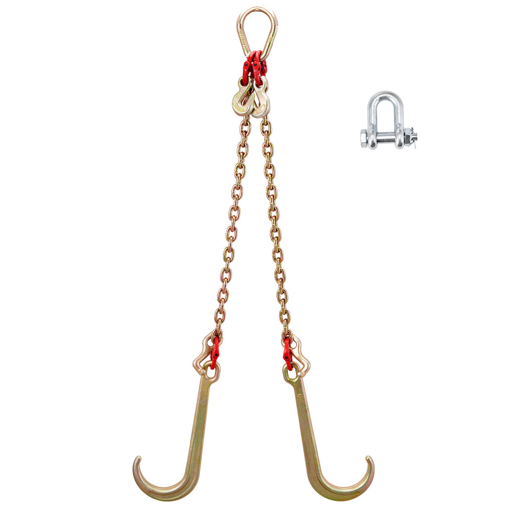 VEVOR V Harness Chain, 8 mm x 60 cm Harness Tie Down Chain, Grade 80 V-Harness Transport Chain, 4898 kg Breaking Strength, with TJ Hooks and Crab Hooks, Heavy Duty Pear Link Connector and Chain Shortener