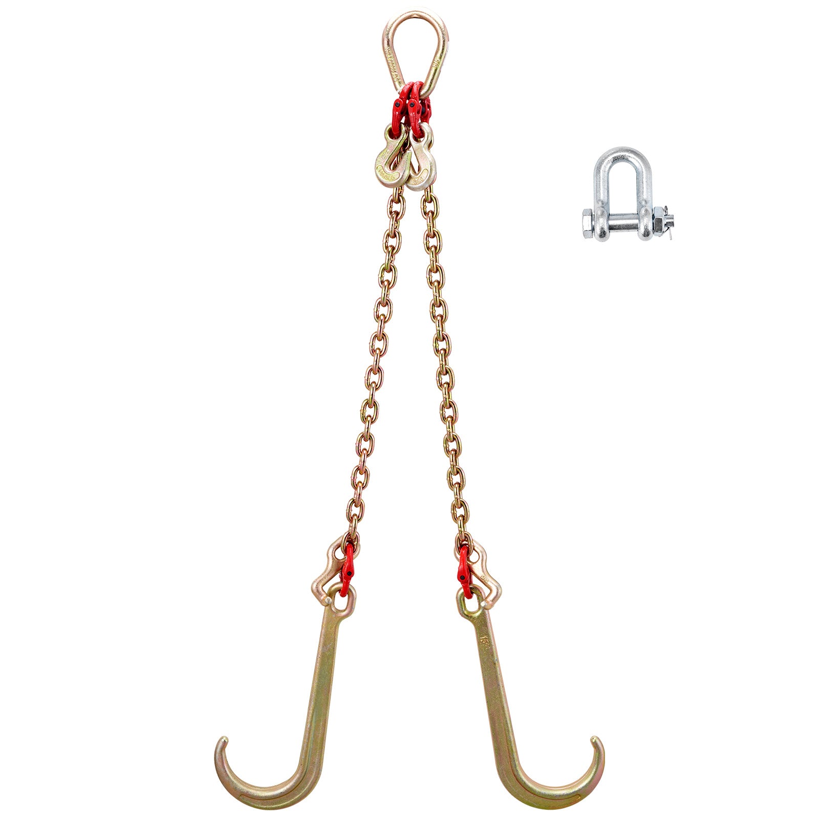 VEVOR V Harness Chain, 8 mm x 60 cm Harness Tie Down Chain, Grade 80 V-Harness Transport Chain, 4898 kg Breaking Strength, with TJ Hooks and Crab Hooks, Heavy Duty Pear Link Connector and Chain Shortener