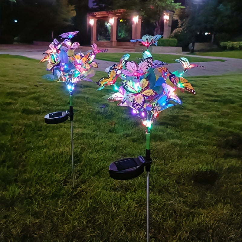 One/Two Piece Solar Butterfly Tree Light Outdoor Courtyard Decoration Butterfly Lawn Ground Insert Light Colorful Light Simulated Butterfly Flower Light