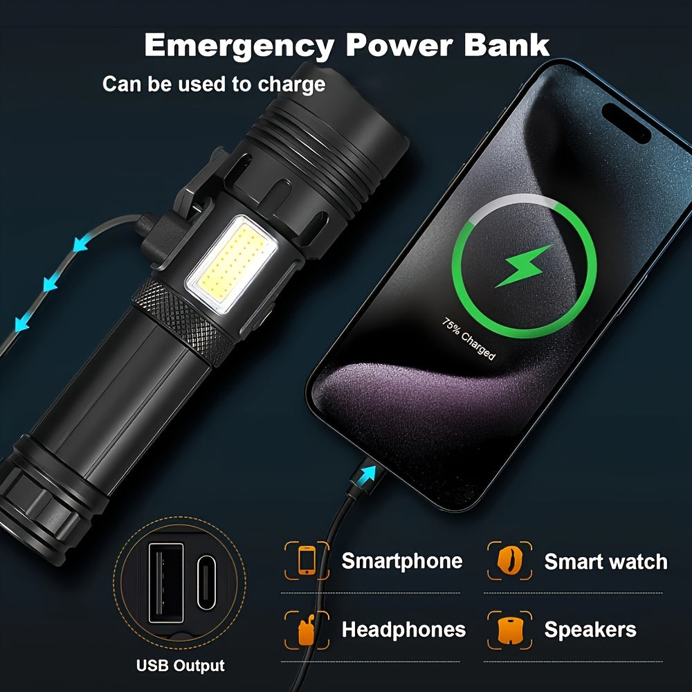 Ultra Bright Long Range Flashlight, Tactical Light, Rechargeable Zoom Flashlight, Camping Light, Emergency Flashlight