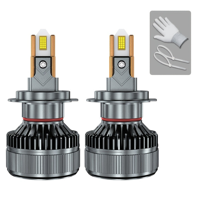 H7 H4 LED Headlight Bulbs 2-Pack, Canbus Compatible, Suitable for H1 H11 Fog Lights, Turbo Light Design, 6000K Color Temperature. Compatible with H8 H9 9005 HB3 9006 HB4 Fog Lights, for Vehicles with 12V or 24V Voltage