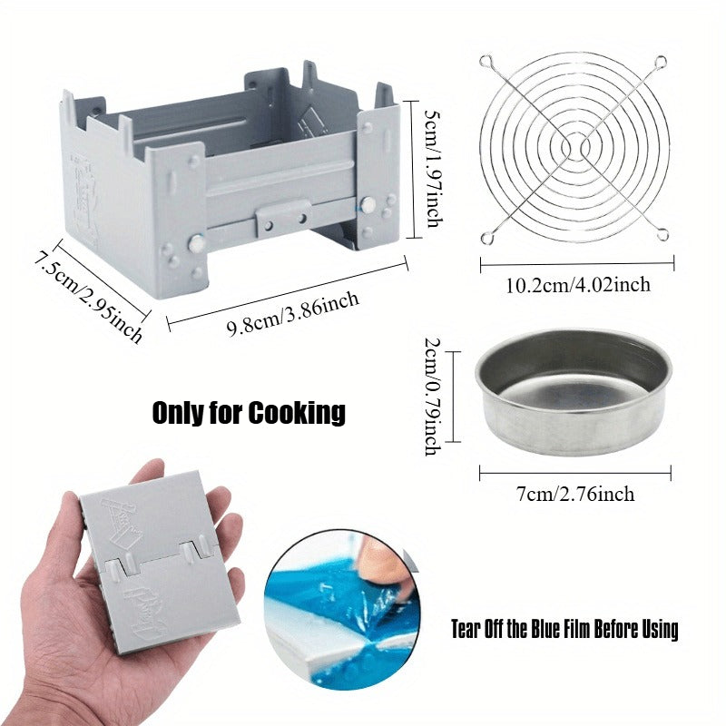 4-Piece Mini Folding Camping Stove Set - Compact Design with Windscreen & Fuel Tray, Dual-Use for Wood/Charcoal, Ideal for Hiking, Camping & Emergency Survival Kit Essentials | Perfect for Pots, Pans & Skillets, For Cooking Only, Not for Food Contact