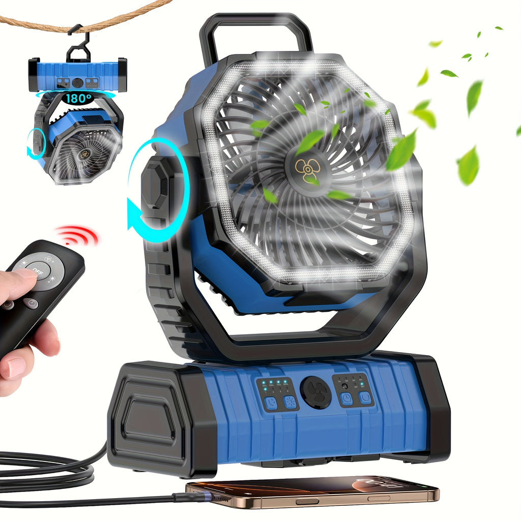 New Outdoor Camping Fan with LED Light, Night Fishing USB Hanging Camp Fan, Remote Control Tent Ceiling Fan Light, High Power Portable Ultra-Long Battery Life Outdoor Camp Light