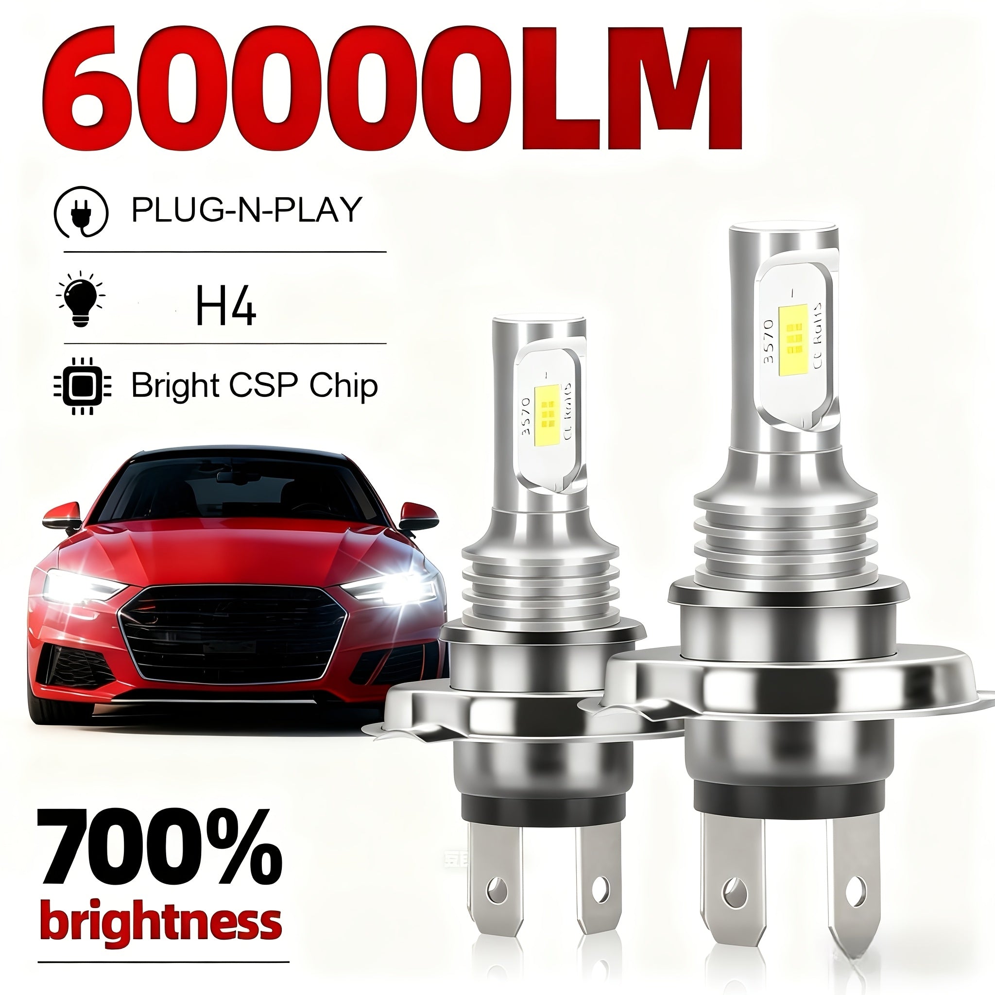 2个装 H7 LED 大灯灯泡 Hi/Lo 照明模式