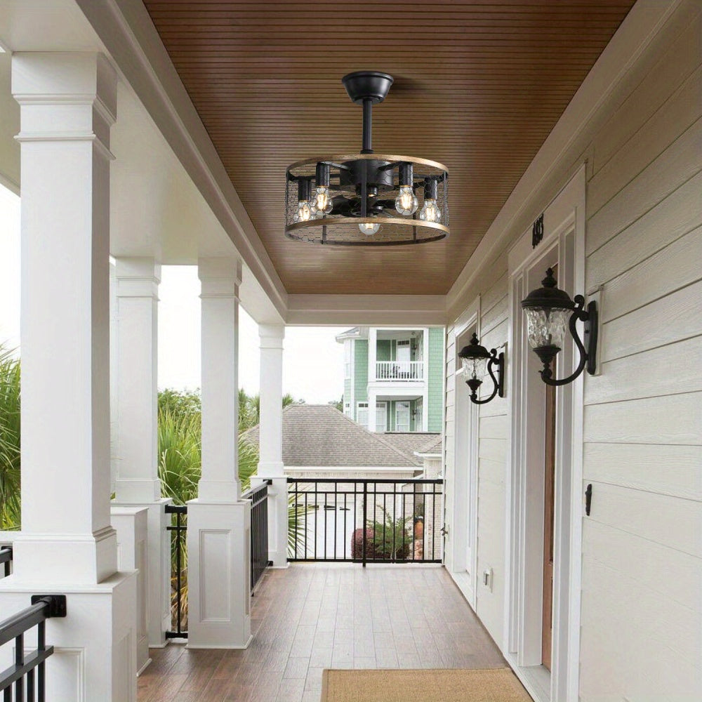 Sofucor Mall 20" Compact Industrial Ceiling Fan, 7 ABS Blades, 5 E26 Bulbs, Remote Control, Reversible DC Motor Ceiling Fan