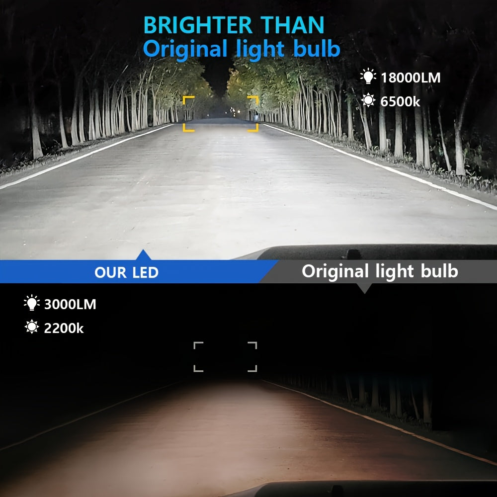 两个升级款LED 9005 H11 HB3 H8 H9 LED大灯灯泡 12V 白色 6500K 超亮 1:1 即插即用 大灯 LED雾灯，不含电池