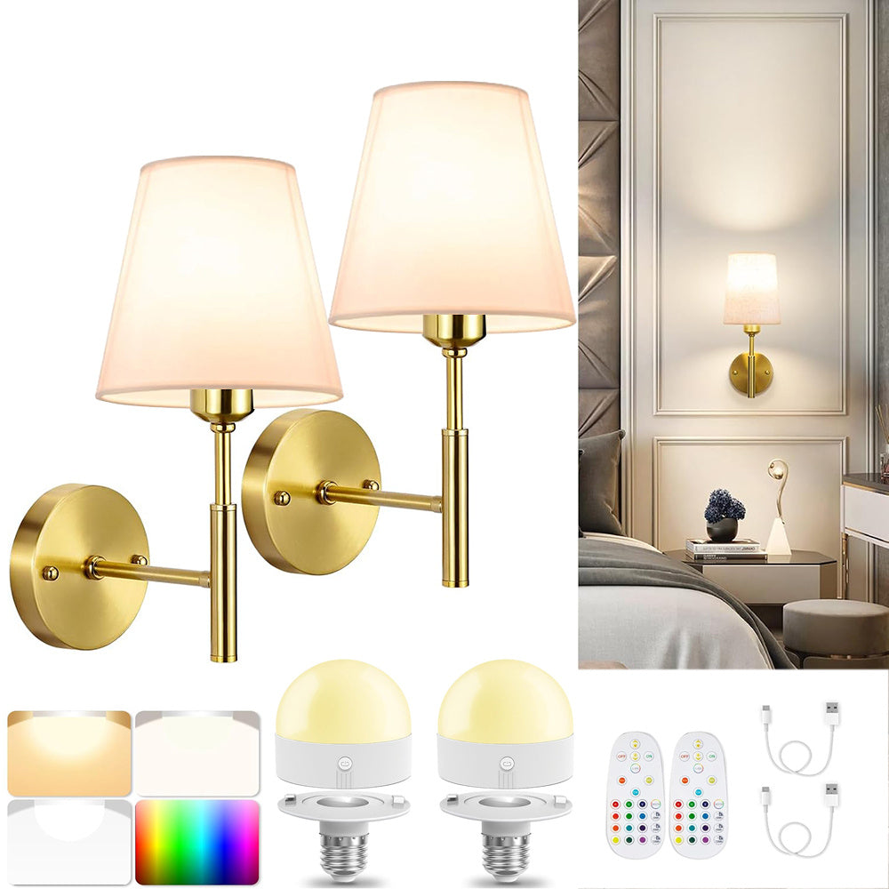 2-Pack Modern Wireless Battery Wall Light with Remote Control and Rechargeable Bulb – Plug-and-Play, Dimmable 12-Color Light, Suitable for Bedroom, Living Room, Hallway, No Wiring Required