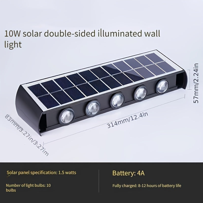 New Solar Wall Light, Outdoor Wall Washer Light, Courtyard Villa Exterior Wall, Balcony, Fence, Up and Down Wall Light, Hallway Decoration, LED 10-Light Wall Light
