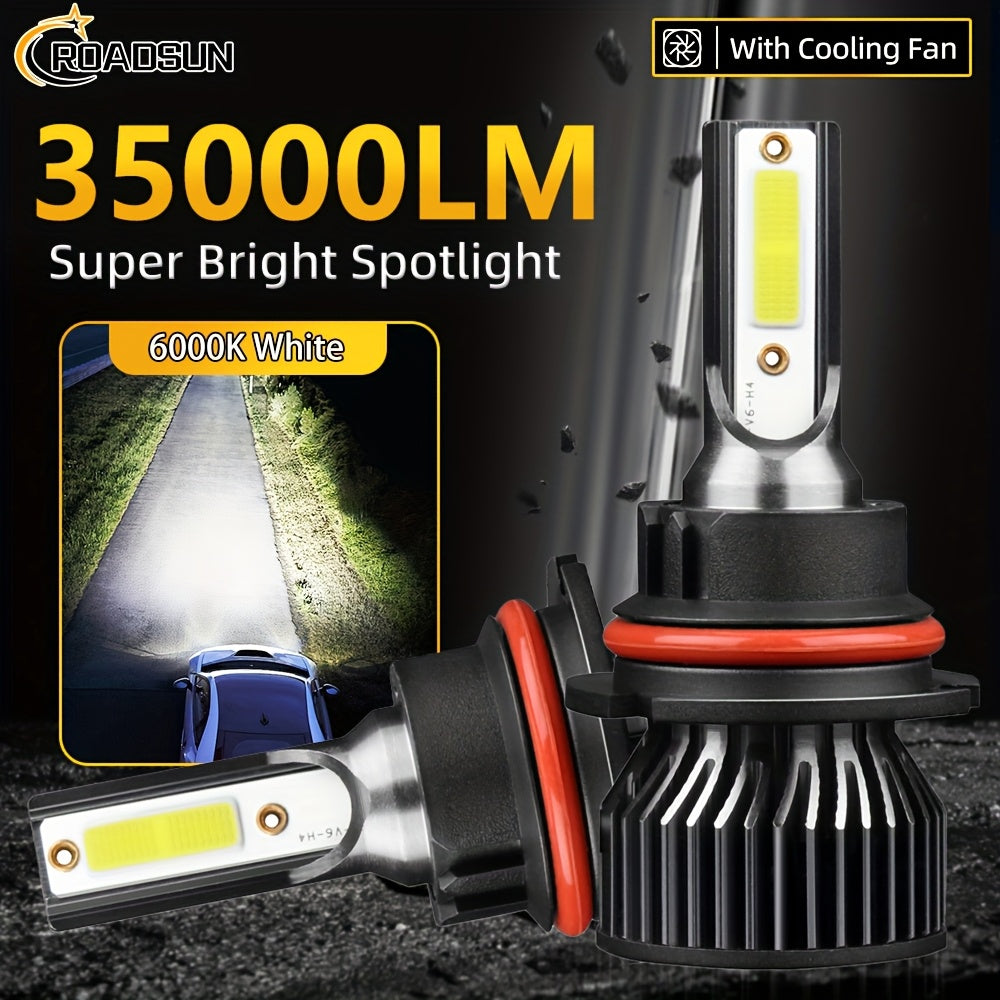 2-Pack High Brightness LED Headlight Bulbs, 35000 Lumens and 220W, Compatible with H1, H7, H11, 9005, 9006, H4, 9004, 9007 and H13 Sockets. Emits Bright 6000K White Light, Provides 300% More Brightness, Designed for Night Visibility